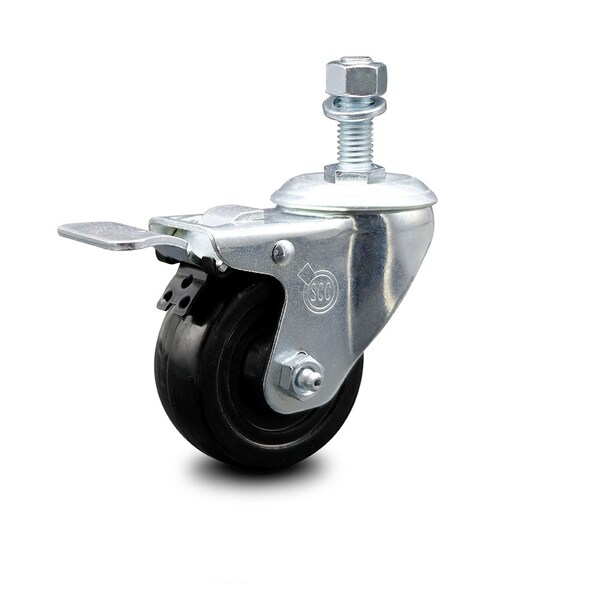 Service Caster 3.5 Inch Hard Rubber Wheel Swivel 1/2 Inch Threaded Stem Caster Total Lock Brake SCC-TSTTL20S3514-HRS-121315 - main